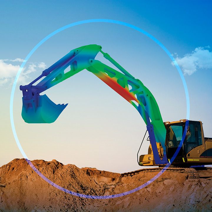 3D model of a backhoe with simulation data - SOLIDWORKS