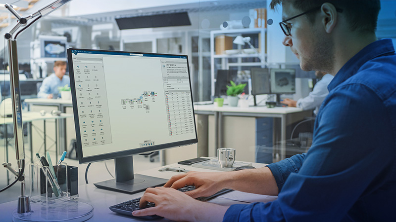 Designer working on 3D model in SOLIDWORKS