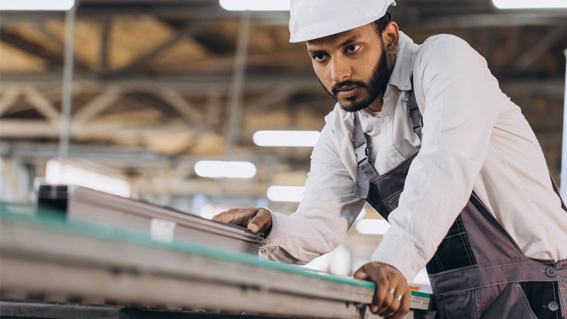 Construction worker lining up materials - SOLIDWORKS