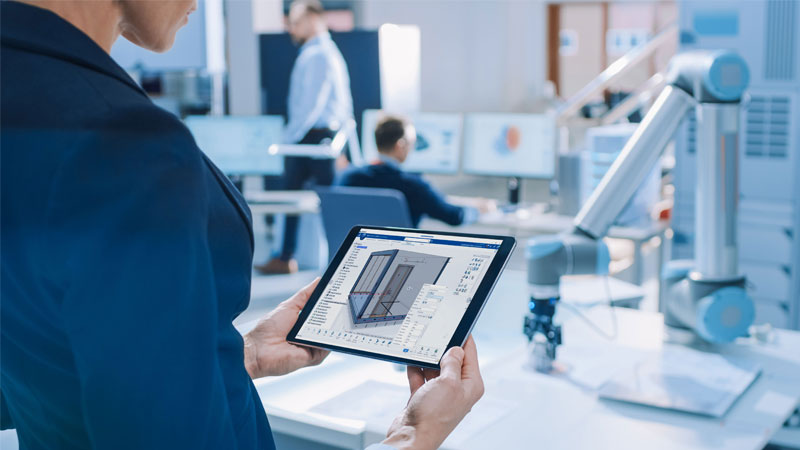 Person looking at a room design on a tablet - SOLIDWORKS