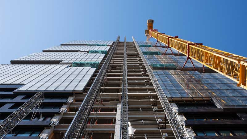 View looking up at tall building being built - SOLIDWORKS and DraftSight