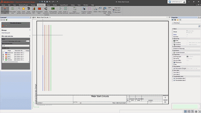 Interface do usuário do Electrical Schematic Designer - SOLIDWORKS