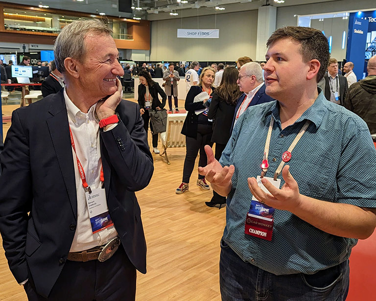 Bernard Charlès, Chairman & Chief Executive Officer talking with SOLIDWORKS Champion, Grant Mattis at 3DEXPERIENCE World 2023