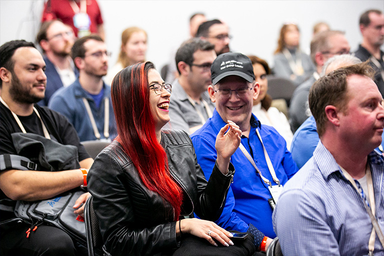 People at SOLIDWORKS gathering laughing 