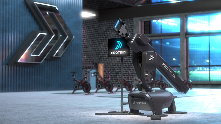 SOLIDWORKS 2025 3D rendering of the Proteus exercise machine in gym