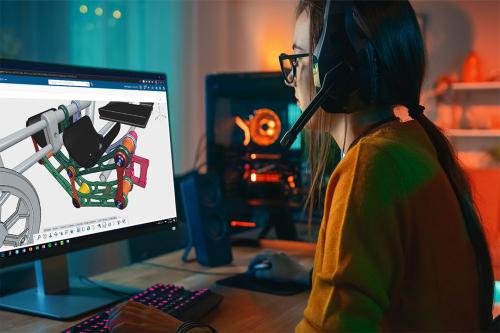 Student in room using 3DEXPERIENCE Engineer for Education