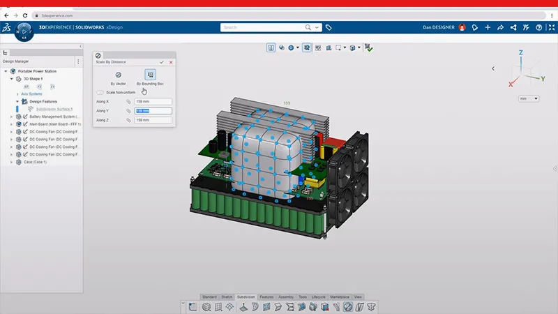 3D model of part with edit window - SOLIDWORKS xDesign
