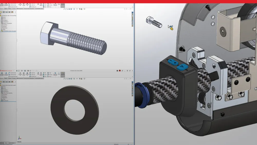 SOLIDWORKS assembly with two parts shown in different pane