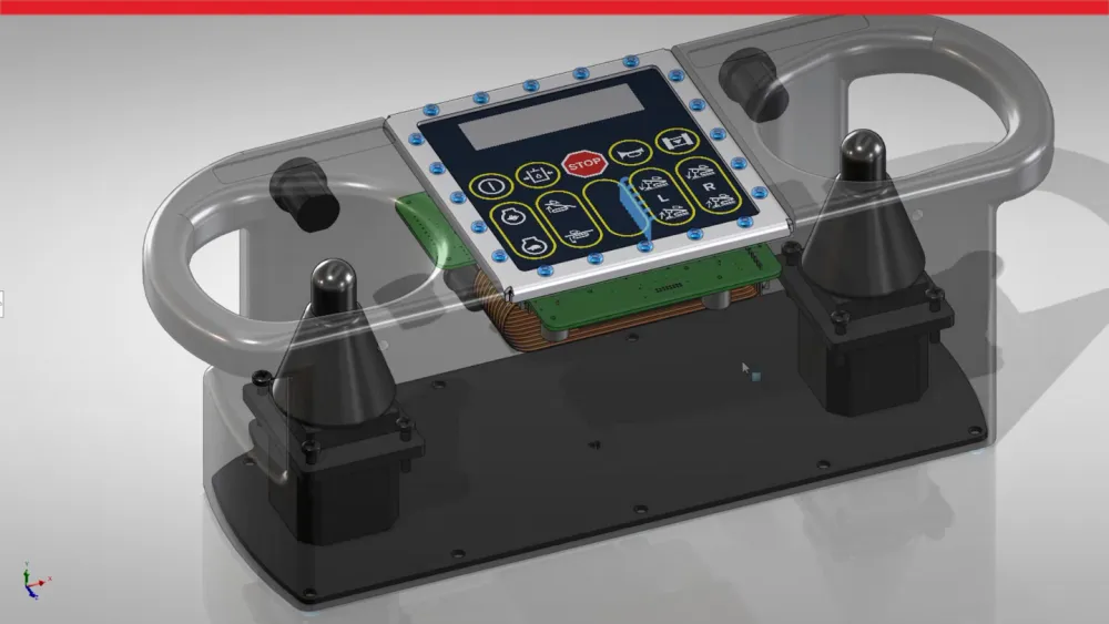 3D rendering of product with control panel, designed with SOLIDWORKS 2026