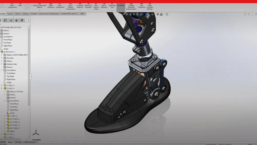 3D model of prosthetic leg - SOLIDWORKS