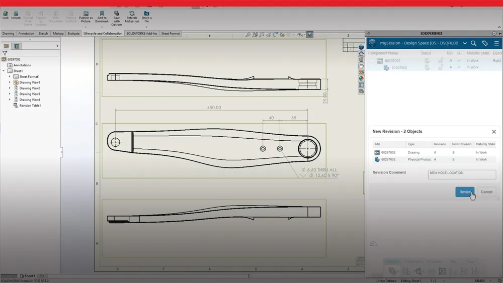 User interface for revising designs - SOLIDWORKS Cloud Services