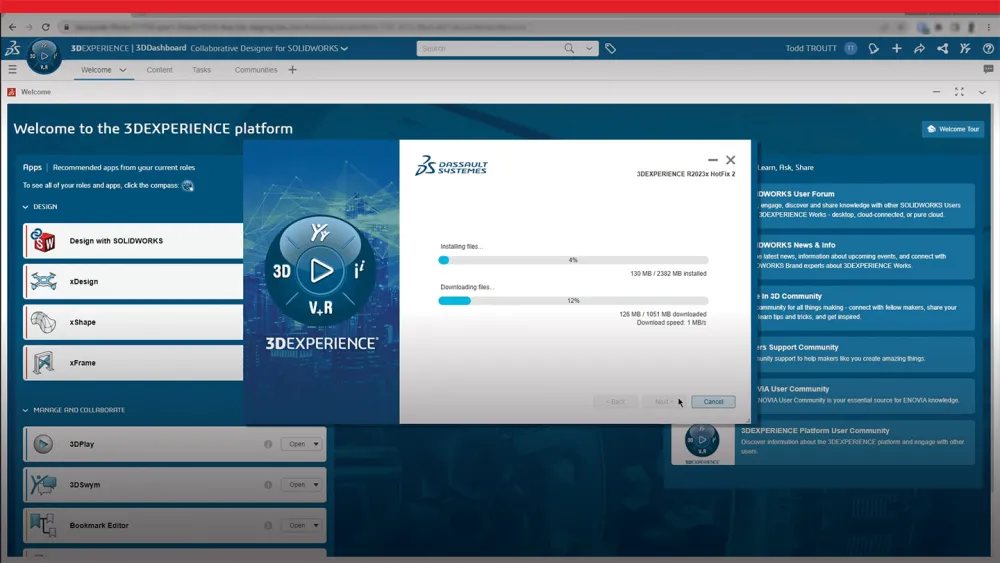 User interface showing setup for SOLIDWORKS Cloud Services