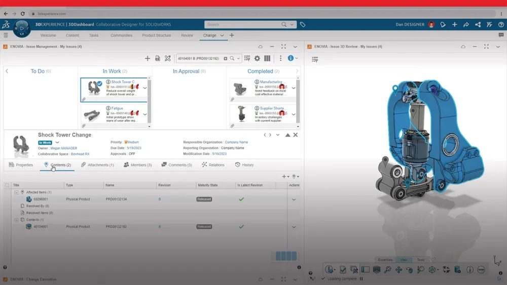 User interface for Manage and Control - SOLIDWORKS Cloud Services