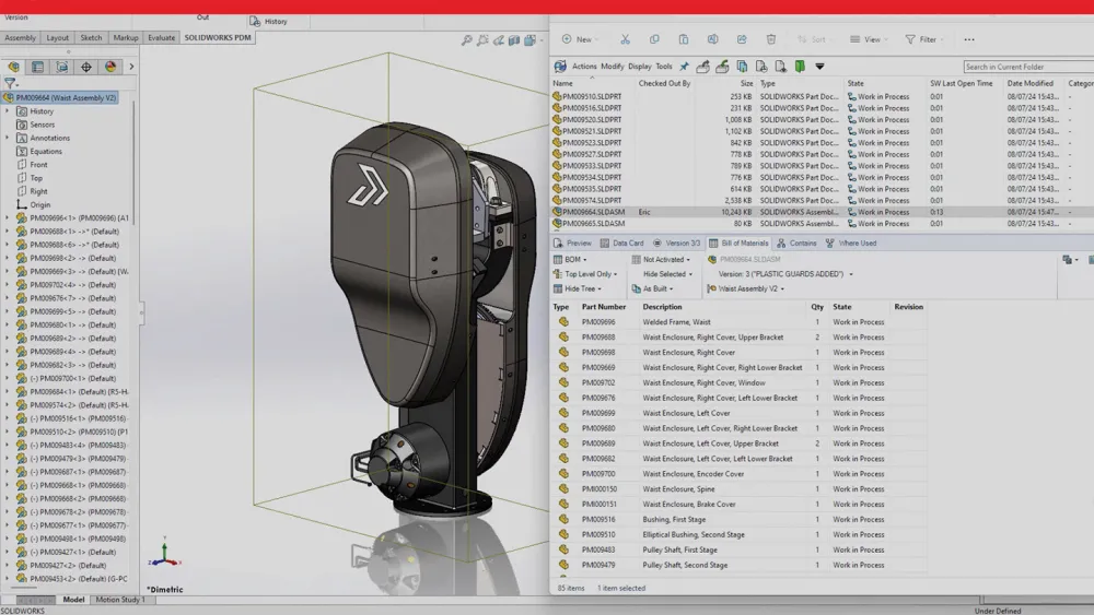Screenshot of 3D Model with PLM data - SOLIDWORKS