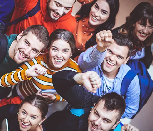 Students looking up to the sky and celebrating - SOLIDWORKS