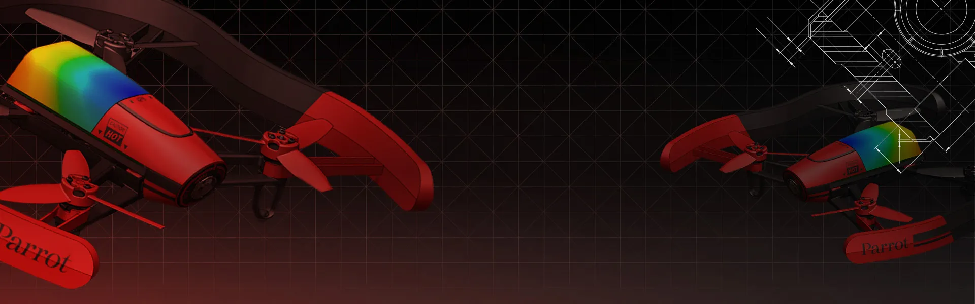 3D rendering of Parrot drone with simulation data