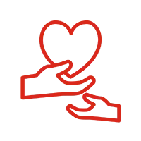 icon for sustainability showing two hands and heart