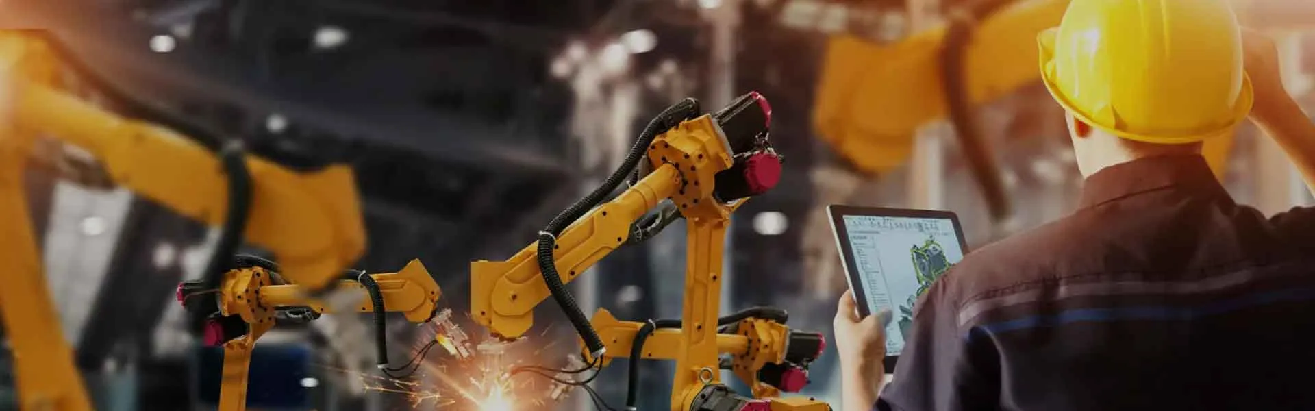 Industrial manufacturing robotic arm in action on the shop floor