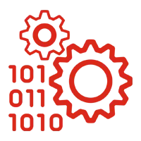 embracing technology icon - gears, zeros, and ones