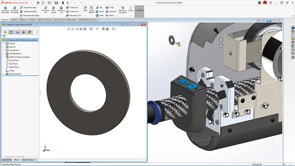 Screenshot of SOLIDWORKS user interface showing AI Fastener Recognition