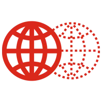 Icon showing model of earth and new version with dotted lines