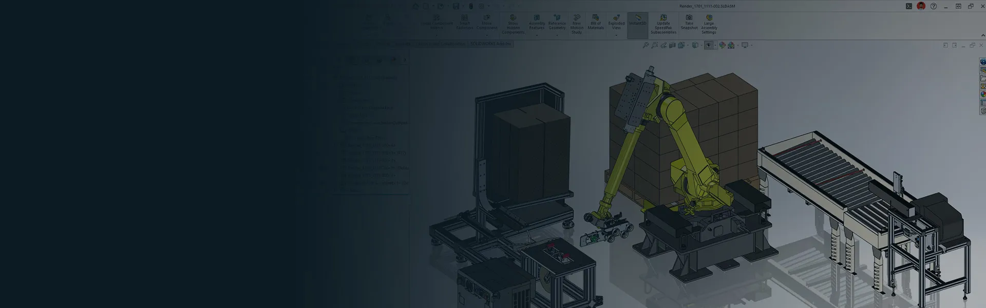 SOLIDWORKS 3D model of assembly line