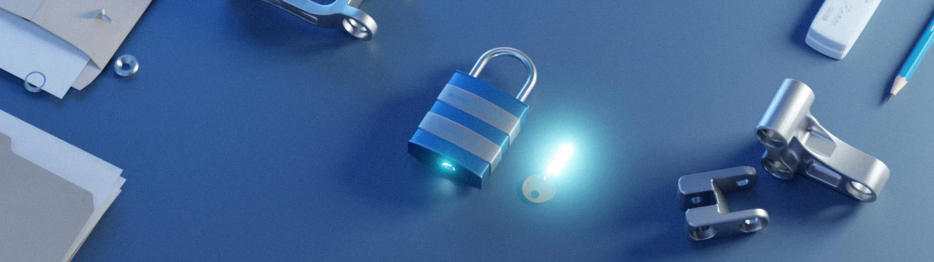 Design tools with lock and key glowing - SOLIDWORKS cloud services tutorials