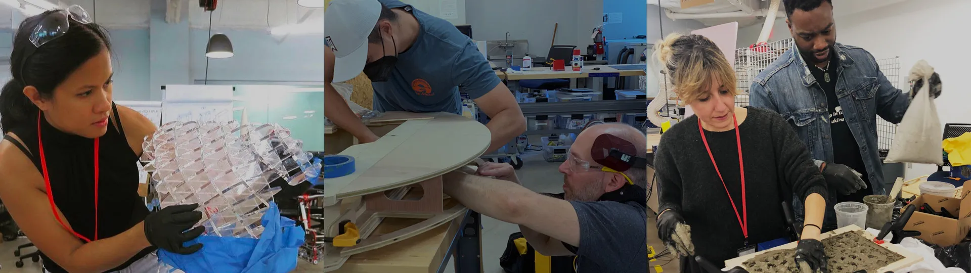 Three photos of makers working in the maker space - SOLIDWORKS